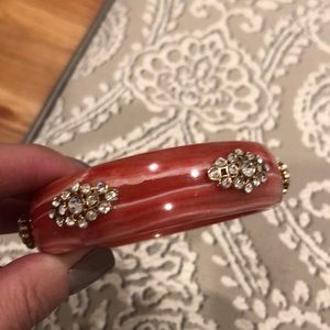 Rhinestone bangle bracelet peach and rhinestones